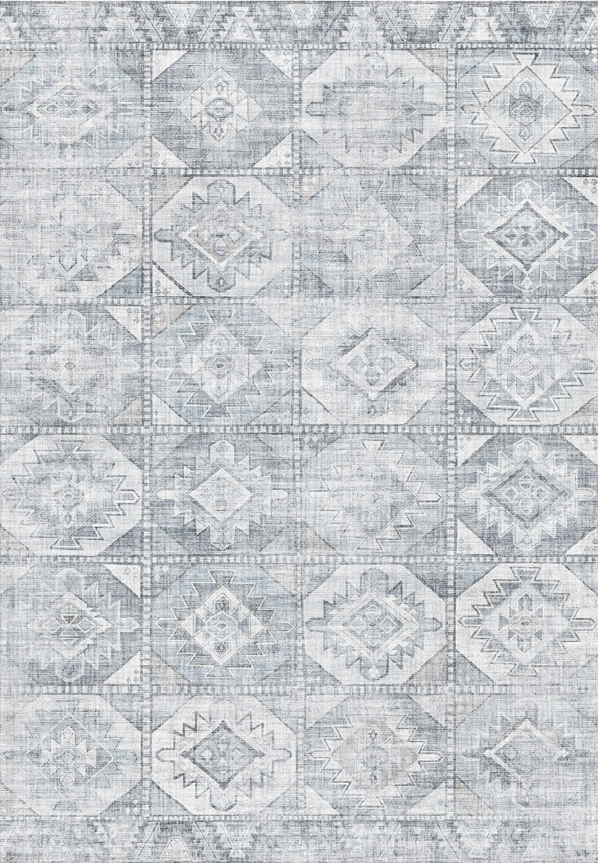 5' x 7' Washable Non-Slip Area Rug, Low-Pile Polyester, TPR Backing, Durable for High-Traffic, Silver