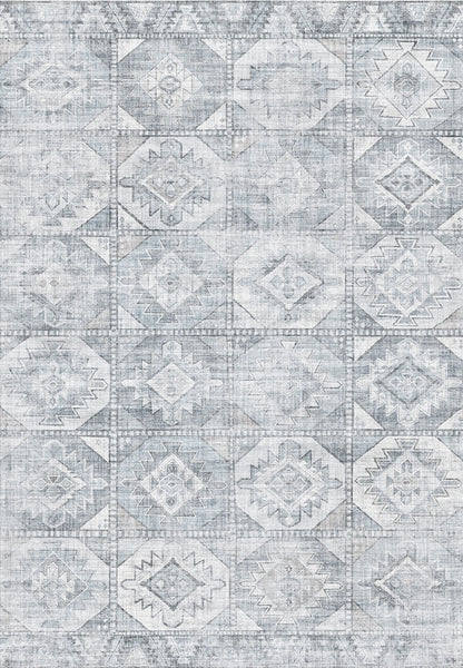 5' x 7' Washable Non-Slip Area Rug, Low-Pile Polyester, TPR Backing, Durable for High-Traffic, Silver