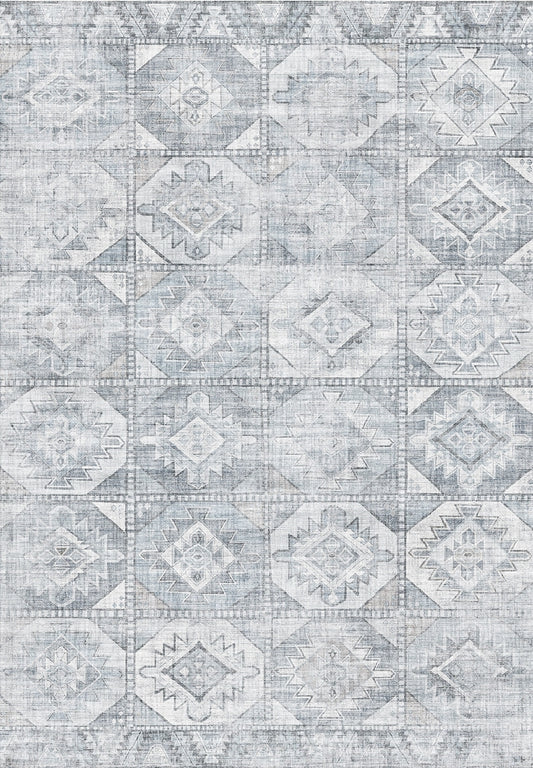 5' x 7' Washable Non-Slip Area Rug, Low-Pile Polyester, TPR Backing, Durable for High-Traffic, Silver