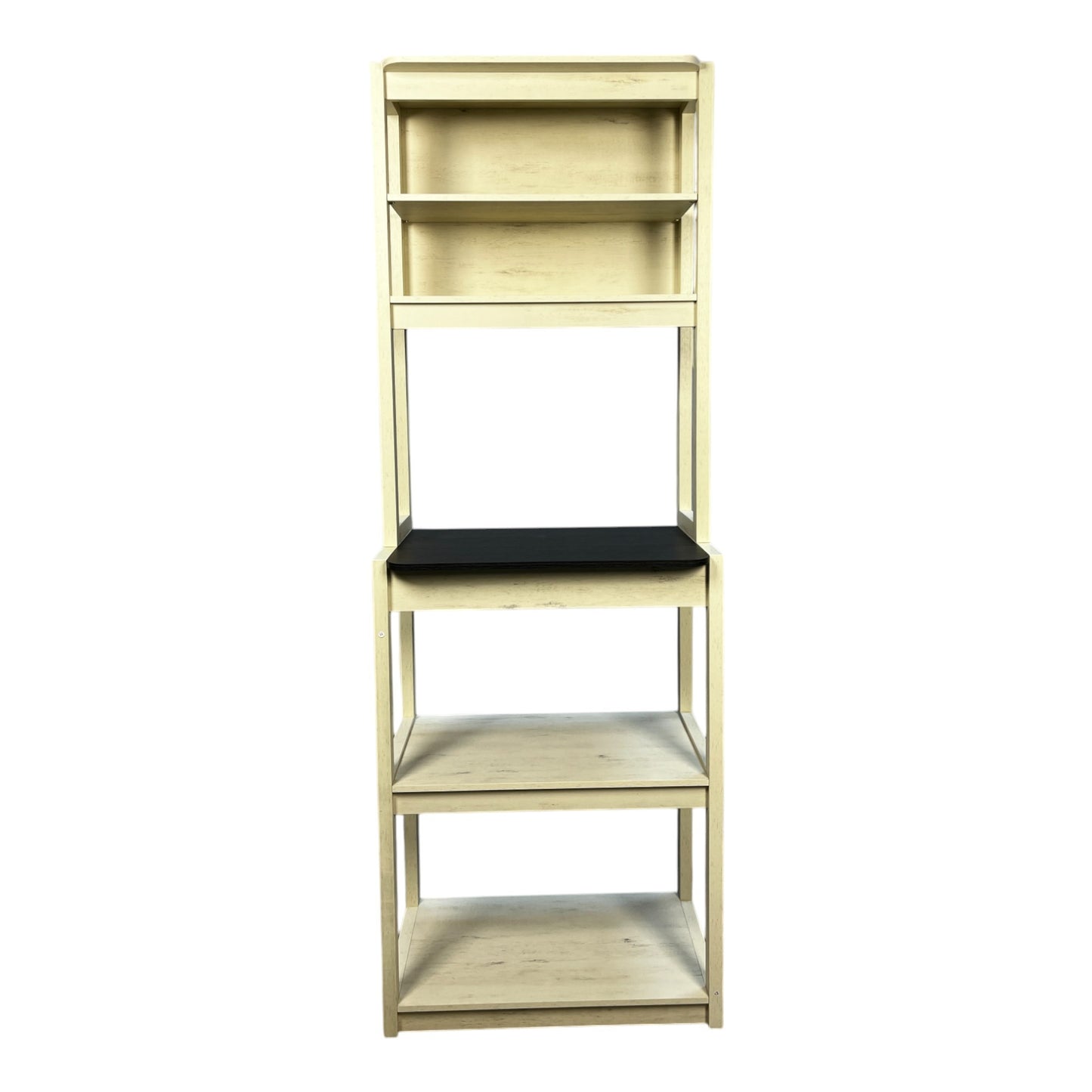 Modern 5-Tier White and Black Kitchen Bakers Rack with Ample Storage and Microwave Stand