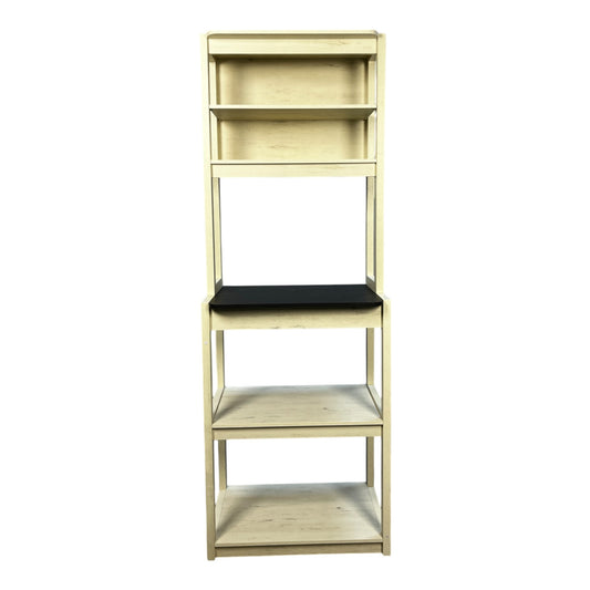 Modern 5-Tier White and Black Kitchen Bakers Rack with Ample Storage and Microwave Stand