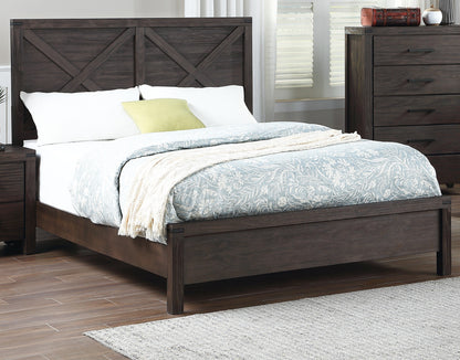 Rustic Elegance Queen Size Bed with Unique X-Design Headboard - Espresso Wooden Bedroom Furniture