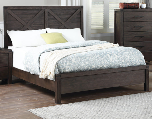 Rustic Elegance Queen Size Bed with Unique X-Design Headboard - Espresso Wooden Bedroom Furniture