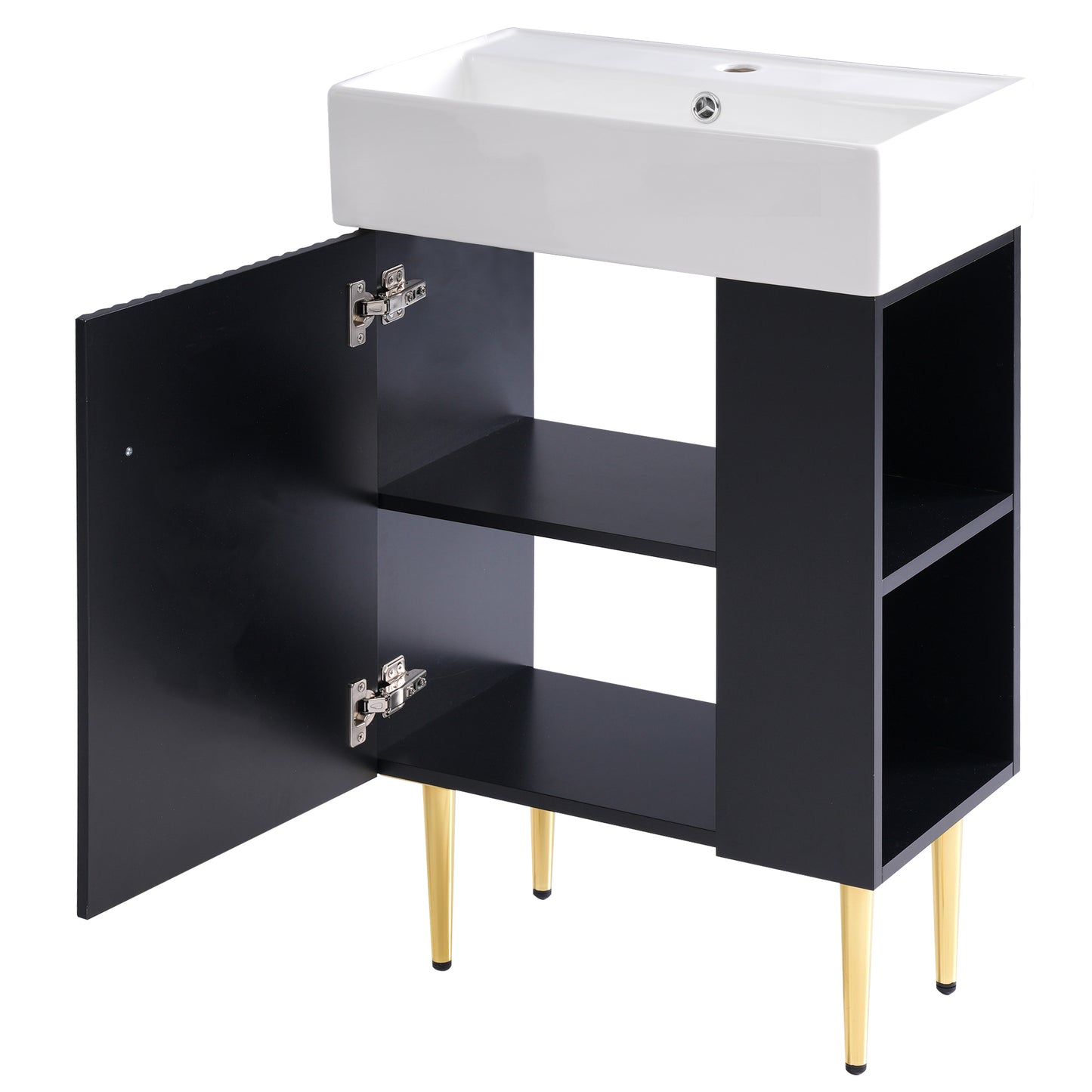 Modern 21.6" Black Bathroom Vanity with Ceramic Sink and Right-Side Storage Cabinet