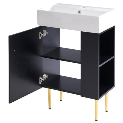 Modern 21.6" Black Bathroom Vanity with Ceramic Sink and Right-Side Storage Cabinet