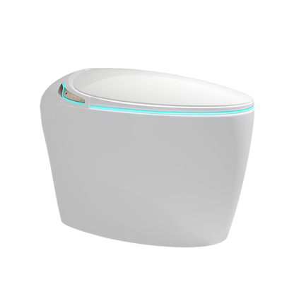 Advanced Intelligent One-Piece Smart Toilet with Integrated Bidet, Automatic Open/Close Seat, Foot Sensor Activation, LED Control Panel, Night Light, Warm Water Cleaning, and Air Drying – Modern White Design for Luxury Bathrooms