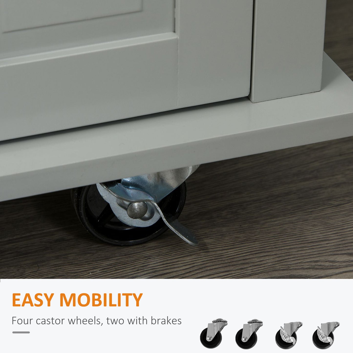 Rolling Kitchen Island Cart with Rubberwood Top and Storage - Grey Mobile Island with Spice Rack and Towel Holder