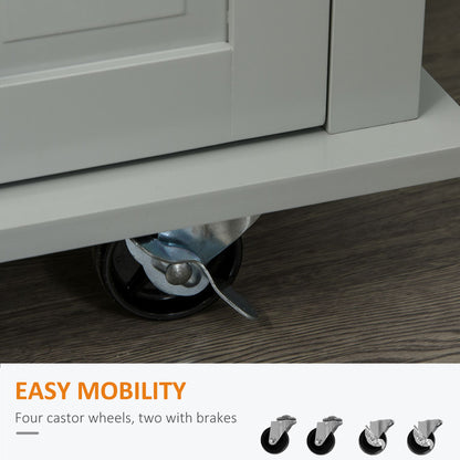 Rolling Kitchen Island Cart with Rubberwood Top and Storage - Grey Mobile Island with Spice Rack and Towel Holder