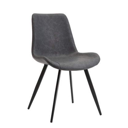 Set of 2 Modern Faux Leather Dining Chairs with Black Metal Legs, Easy Assembly, Dining Kitchen, Gray