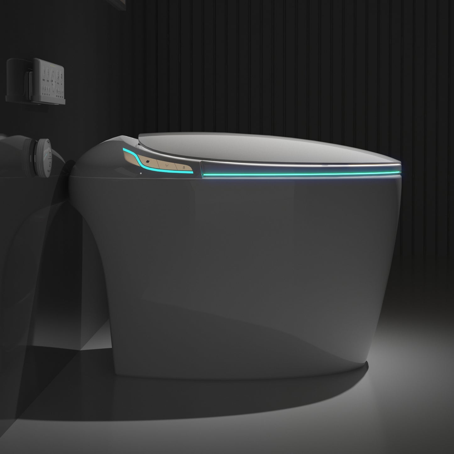 Advanced Intelligent One-Piece Smart Toilet with Integrated Bidet, Automatic Open/Close Seat, Foot Sensor Activation, LED Control Panel, Night Light, Warm Water Cleaning, and Air Drying – Modern White Design for Luxury Bathrooms