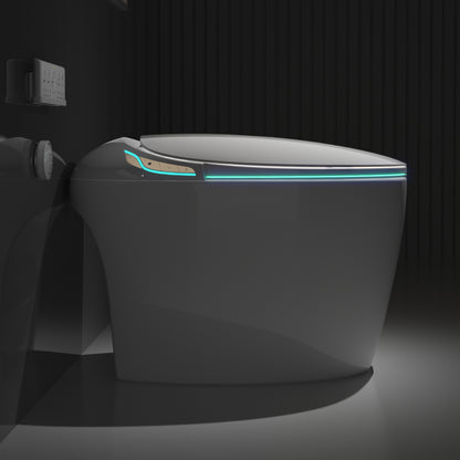 Advanced Intelligent One-Piece Smart Toilet with Integrated Bidet, Automatic Open/Close Seat, Foot Sensor Activation, LED Control Panel, Night Light, Warm Water Cleaning, and Air Drying – Modern White Design for Luxury Bathrooms