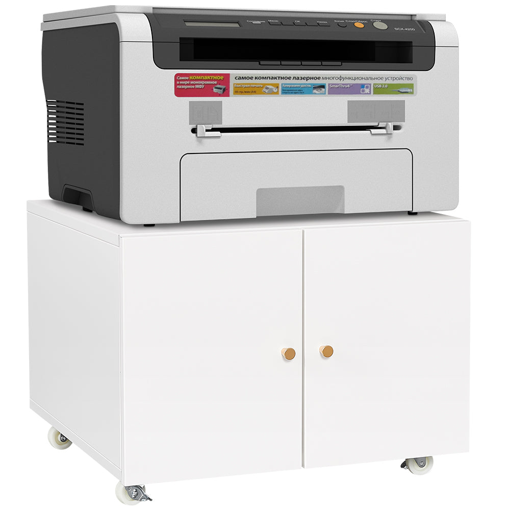Mobile Metal Printer Stand with Storage and Adjustable Shelves for Home Office on Wheels (White)