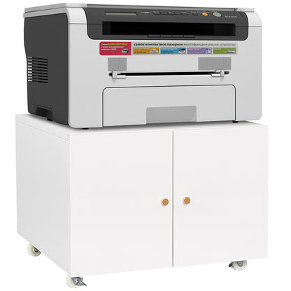 Mobile Metal Printer Stand with Storage and Adjustable Shelves for Home Office on Wheels (White)