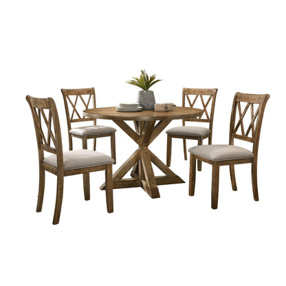 Round Rubberwood 5-Piece Dining Set Warm Brown Finish
