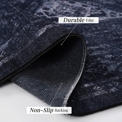 8x10 Machine-Washable Area Rug - Low-Pile Chenille, Pet & Kid Friendly - Polyester Rug - Black and Gray