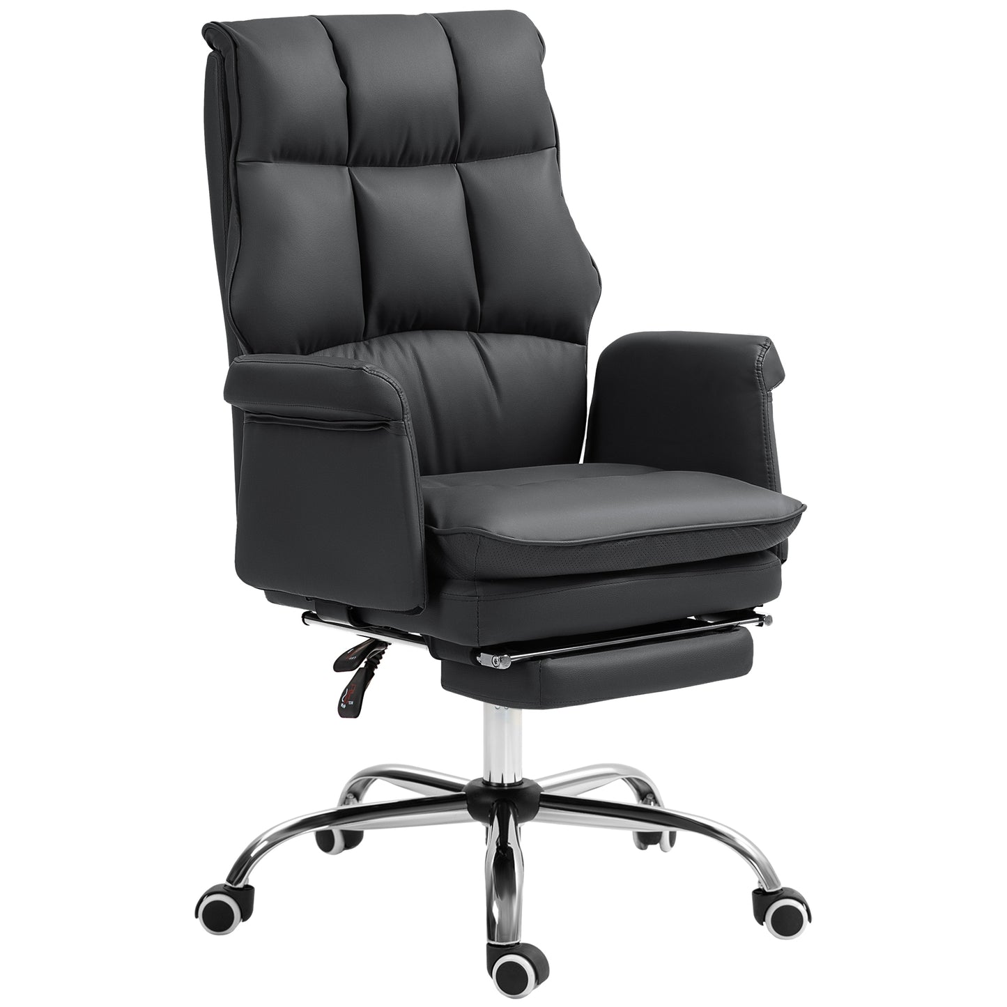 Ergonomic Black PU Leather Executive Office Chair with Footrest and Reclining Function