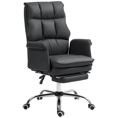 Ergonomic Black PU Leather Executive Office Chair with Footrest and Reclining Function