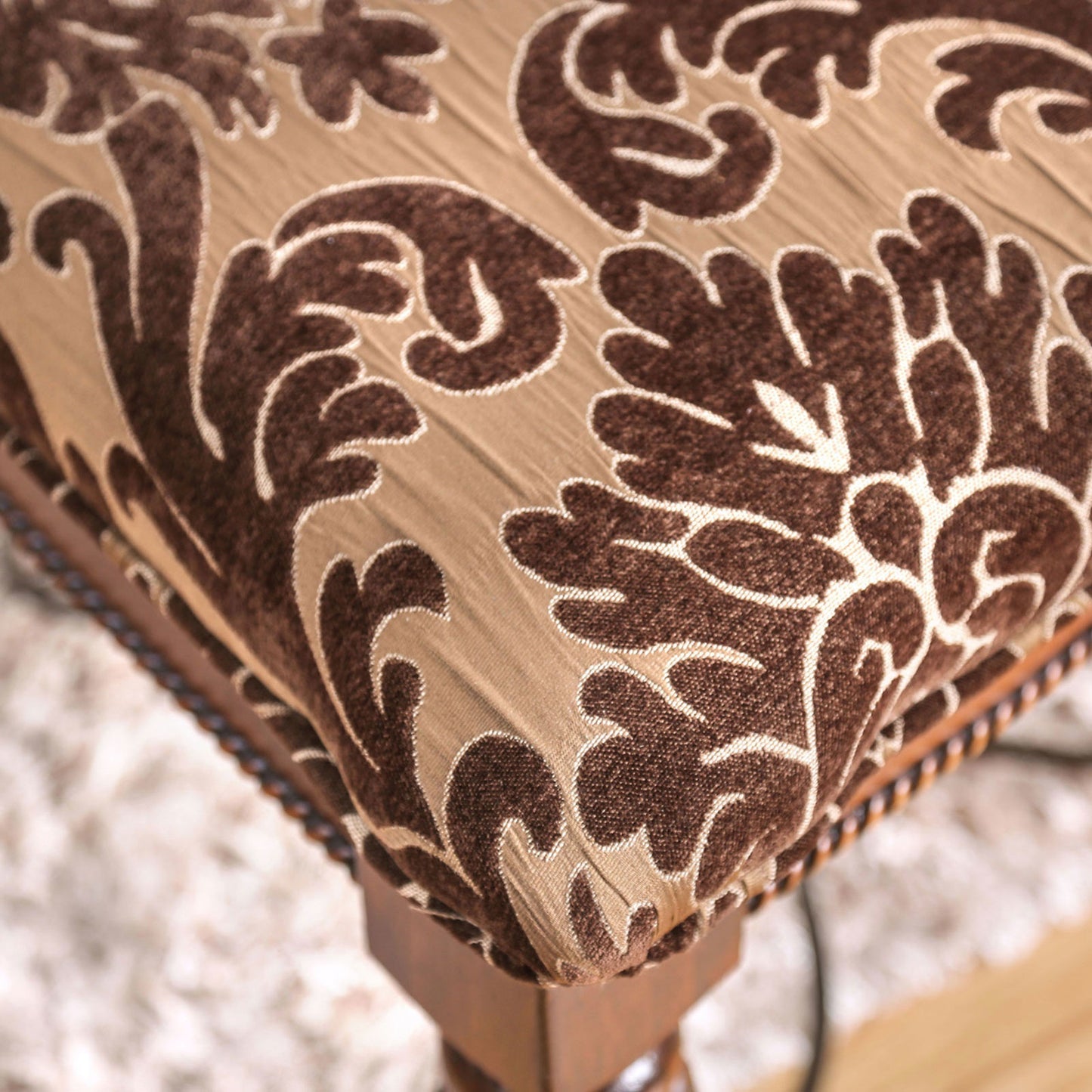 2-Pack Traditional Dining Chairs - Solid Wood, Carved Back, Floral Fabric Seats, Dining Room Brown Cherry