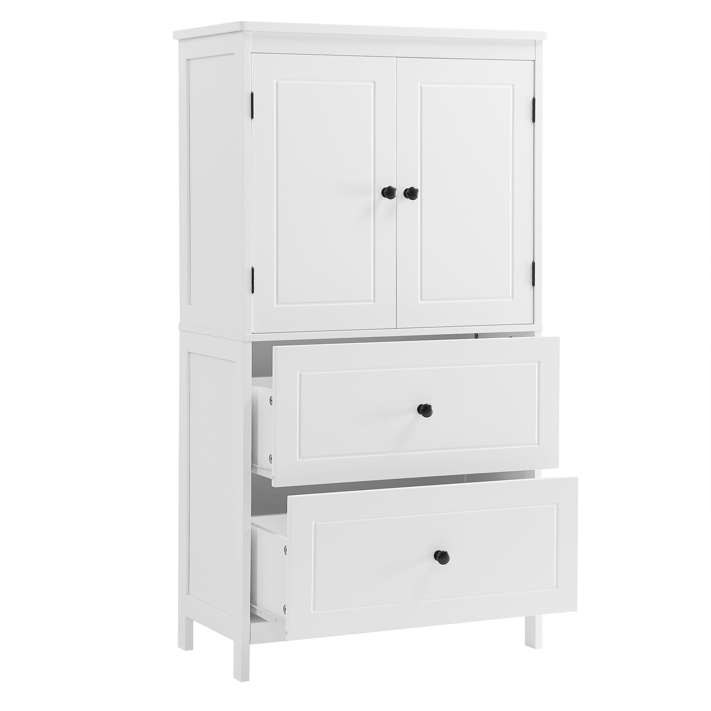 White MDF Bathroom Storage Cabinet with Adjustable Shelves, Two Doors, and Drawers