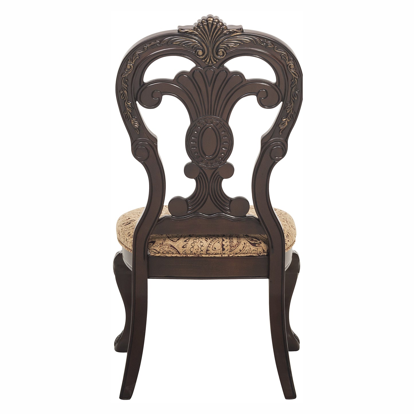 2-Piece Traditional Dining Side Chairs, Fabric Upholstered Wood Frame Gold Tipping, 21.25 in Seat, Cherry