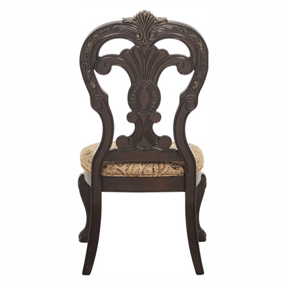 2-Piece Traditional Dining Side Chairs, Fabric Upholstered Wood Frame Gold Tipping, 21.25 in Seat, Cherry