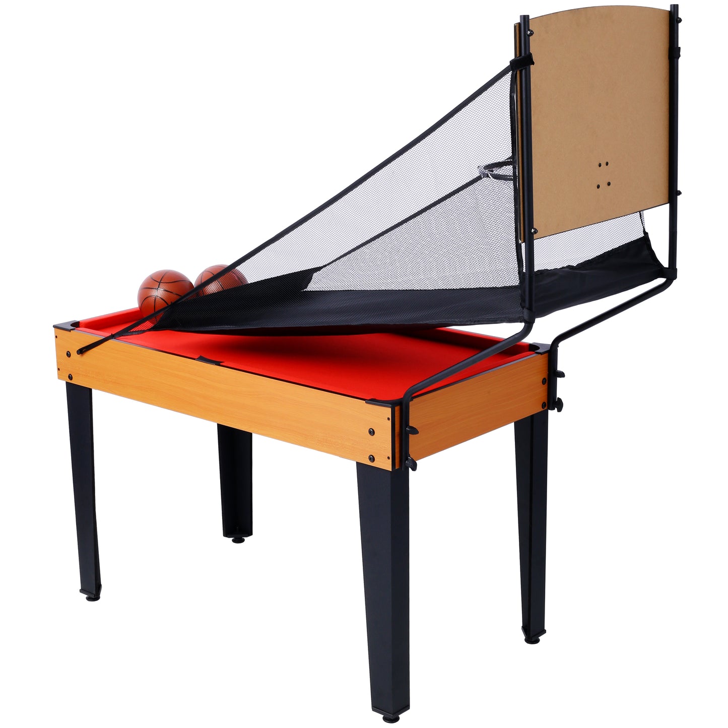 5-in-1 Game Table: Billiards, Ping Pong, Foosball, Basketball, Push Hockey; 43x24x32 in MDF+Steel Brown/Red