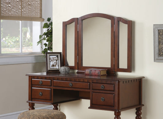 Contemporary Bedroom Vanity Set with Foldable Mirror, Drawer Storage, and Stool - Space-Saving Makeup Vanity Cherry