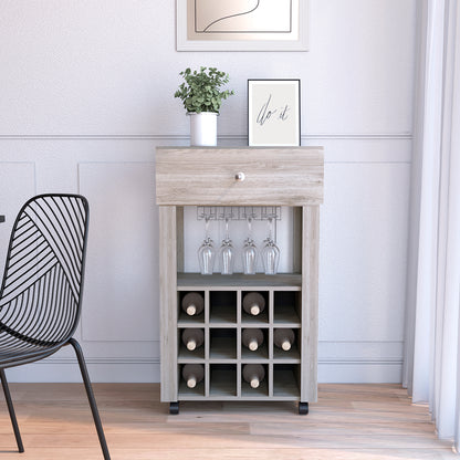 Modern Light Gray Wine Cart With Drawer And Cubbies