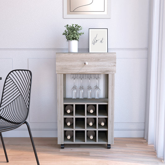 Modern Light Gray Wine Cart With Drawer And Cubbies