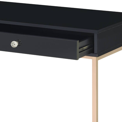 Contemporary Black and Gold Two-Drawer Office Writing Desk