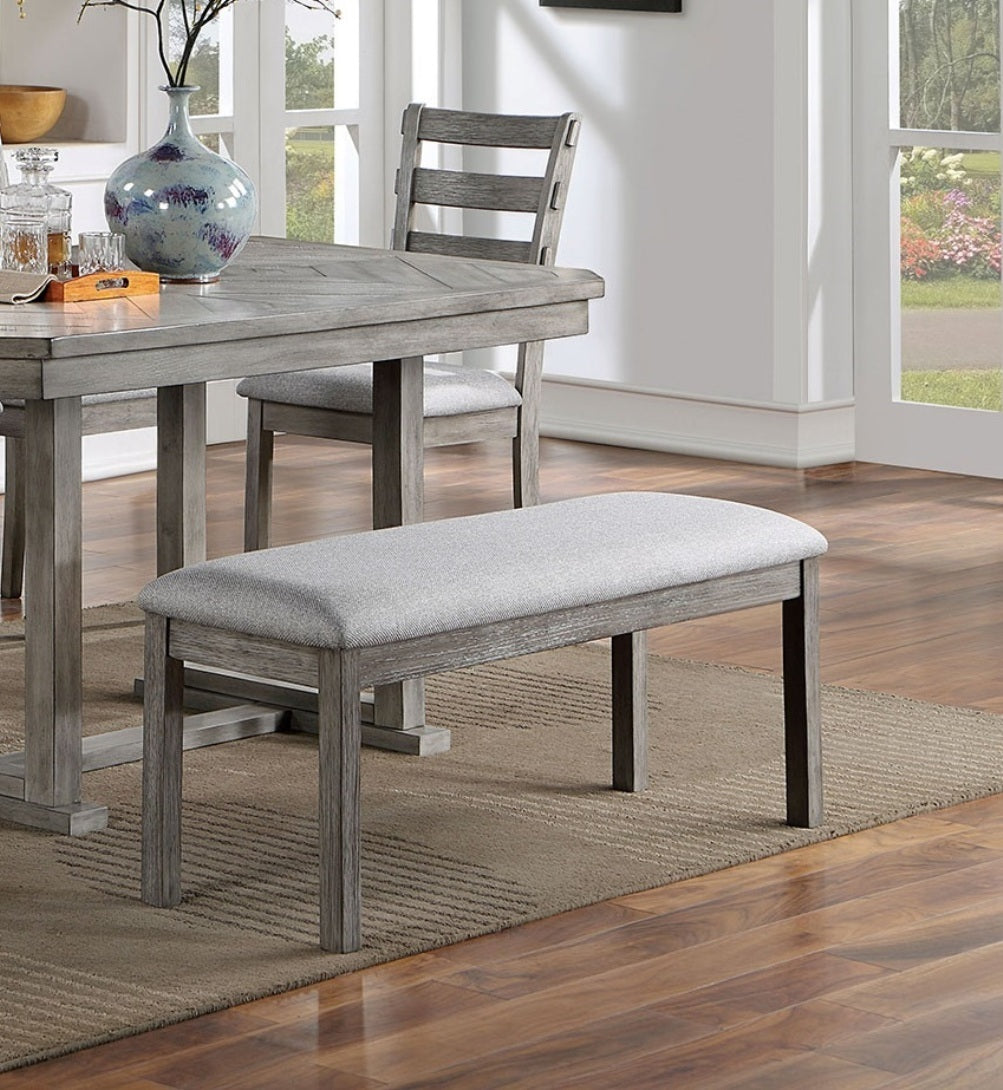 Dining Table Four Chairs And Bench Six Piece Set Grey Finish