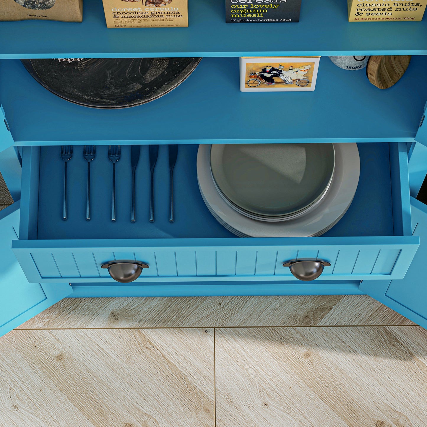 Light Blue Freestanding 72" Kitchen Pantry Cabinet with Adjustable Shelves and Traditional Design