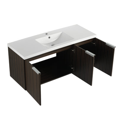 Modern 48-Inch Wall-Mounted Bathroom Vanity with Soft-Close Doors and Resin Sink