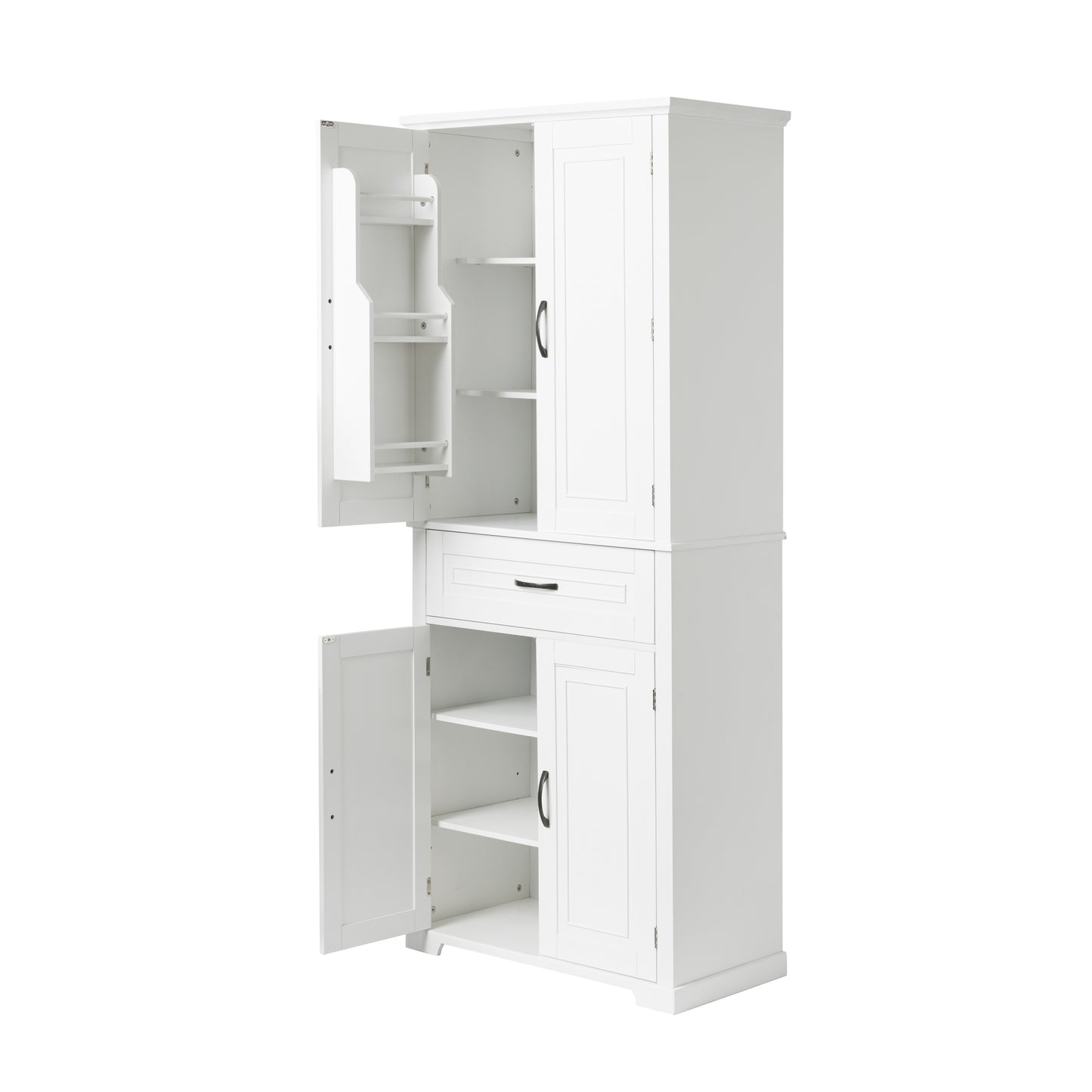 Tall White Bathroom Storage Cabinet with Adjustable Shelf and Drawer, Versatile Multi-Functional Organizer