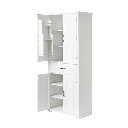Tall White Bathroom Storage Cabinet with Adjustable Shelf and Drawer, Versatile Multi-Functional Organizer