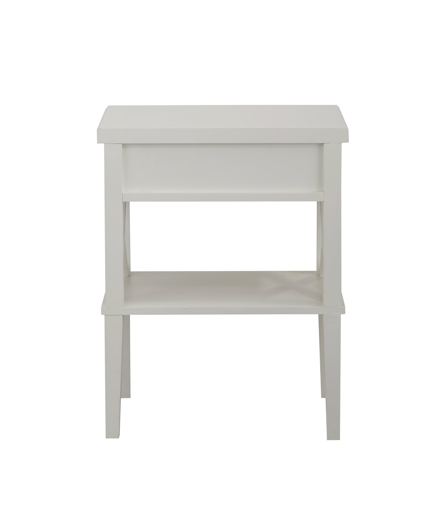 Solid Wood Bedroom Nightstand with Full-Extension Drawers and Open Shelf, 16x22x28 Brushed Nickel White