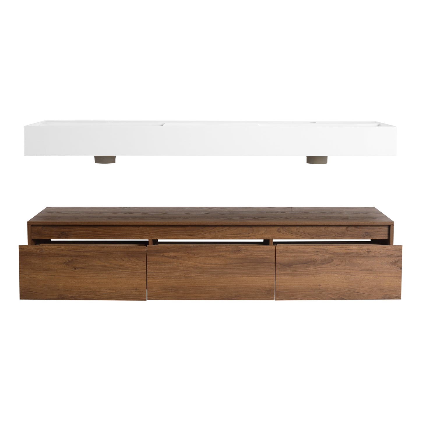 Contemporary 60-Inch Wall-Mounted Bathroom Vanity with Dual Resin Sinks, Soft-Close Drawers, and Floating Design