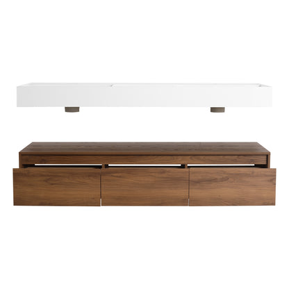 Contemporary 60-Inch Wall-Mounted Bathroom Vanity with Dual Resin Sinks, Soft-Close Drawers, and Floating Design