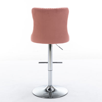 Swivel Velvet Barstools Adjustable 25 To 33 Pink Set Of 2