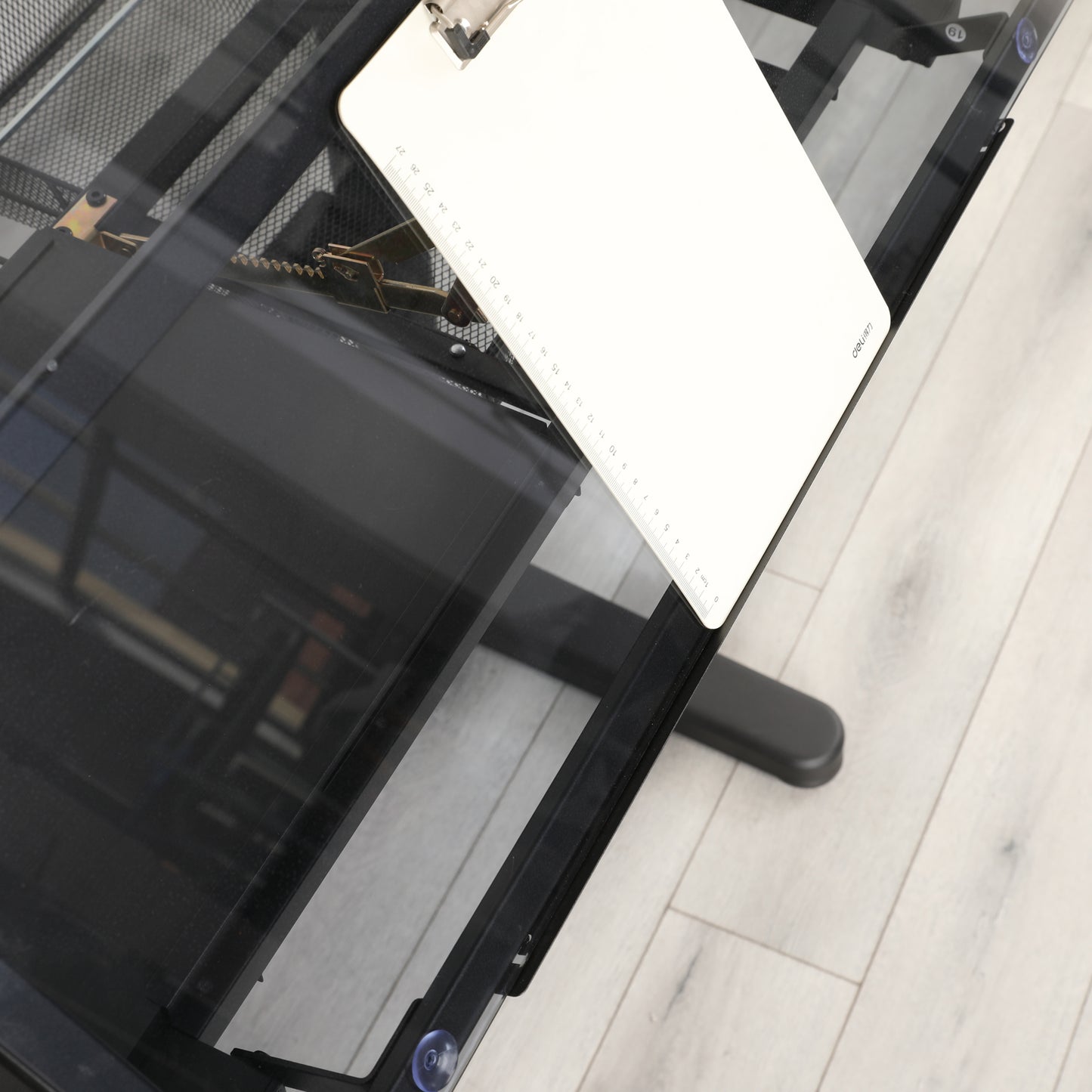 Adjustable Hand Crank Drafting Table with Stool and Metal Drawers (Black)