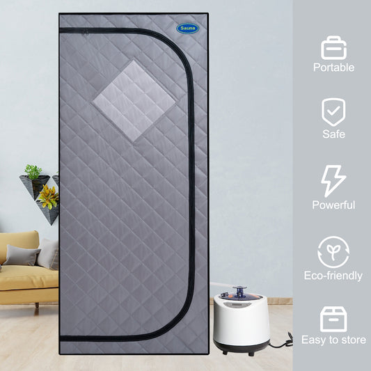 Full-Size Portable Steam Sauna Tent for Home Spa, 1000W, Fast Heating, Easy Assembly, FCC Certified, Grey