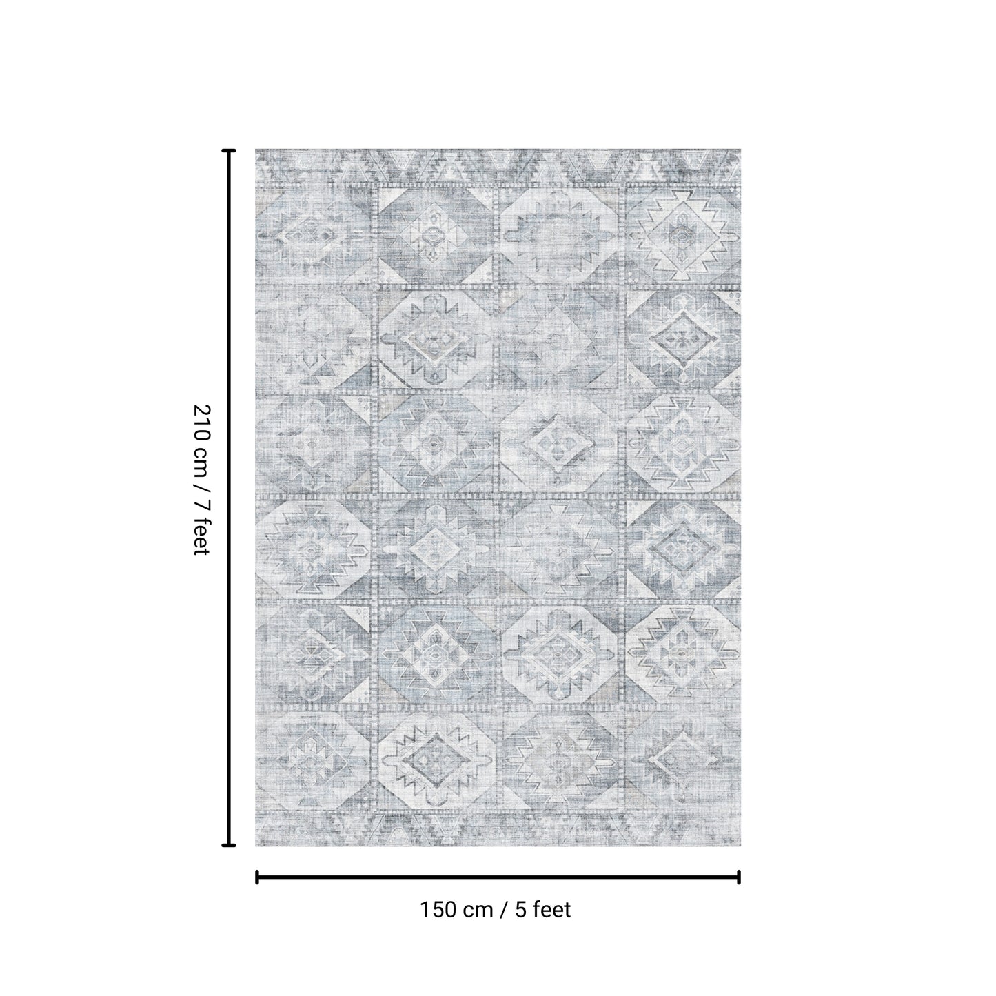 5' x 7' Washable Non-Slip Area Rug, Low-Pile Polyester, TPR Backing, Durable for High-Traffic, Silver