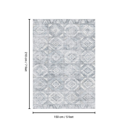 5' x 7' Washable Non-Slip Area Rug, Low-Pile Polyester, TPR Backing, Durable for High-Traffic, Silver