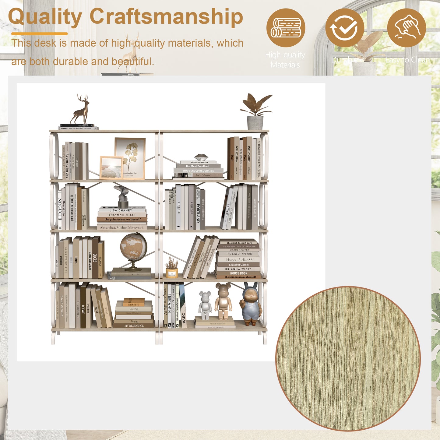 Industrial Vintage 5-Tier Bookshelf with White Metal Frame for Home and Office Storage