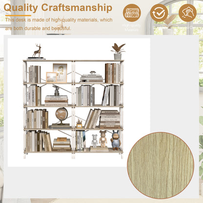 Industrial Vintage 5-Tier Bookshelf with White Metal Frame for Home and Office Storage