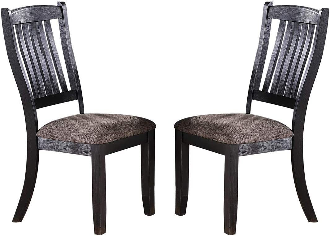 Set of 2 Contemporary Rubberwood Dining Chairs with Fabric Seats, 18x23x40 in, Dark Coffee