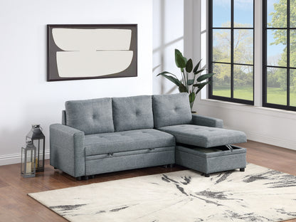 Convertible Sectional Sofa with Pull-Out Bed and Reversible Storage Chaise, Tufted Back, Grey-Black