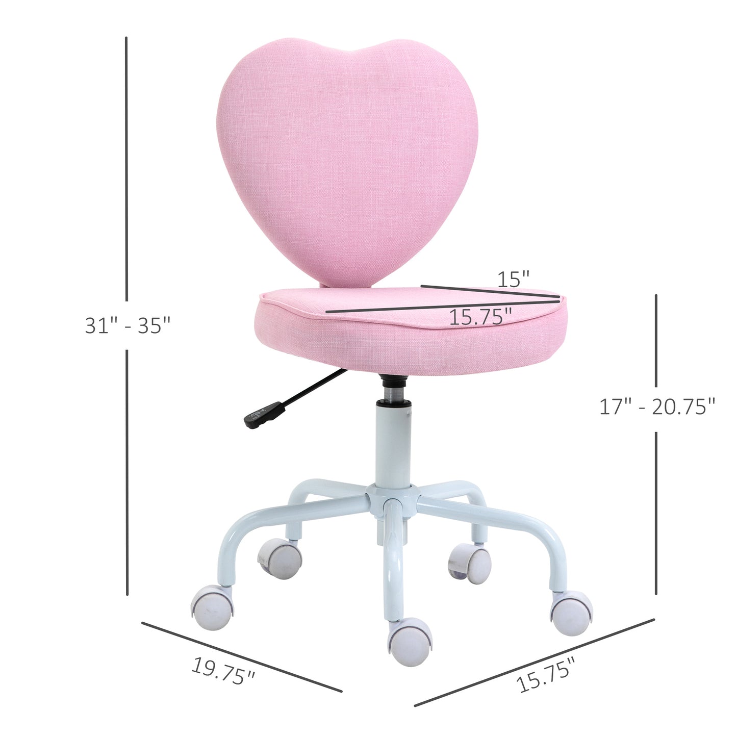 Cute Pink Heart-Shaped Swivel Office Chair with Adjustable Height and Rolling Wheels