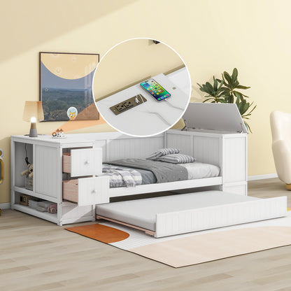 Elegant Twin Size Daybed with Storage and USB Charging, White