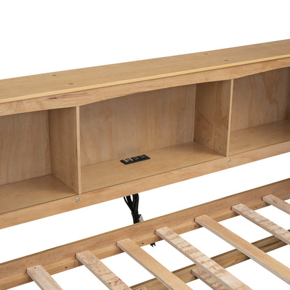 Twin Size Wooden Daybed with Trundle, Built-in Storage, and USB Charging Ports